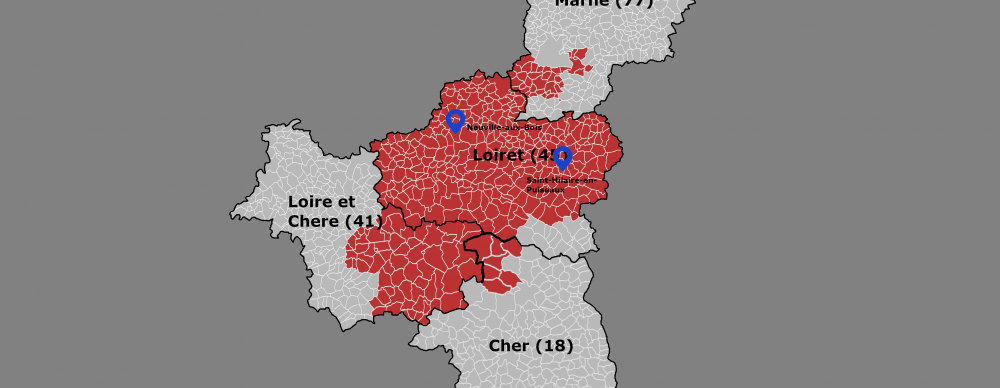 Map des zones d'activité de KM Agri